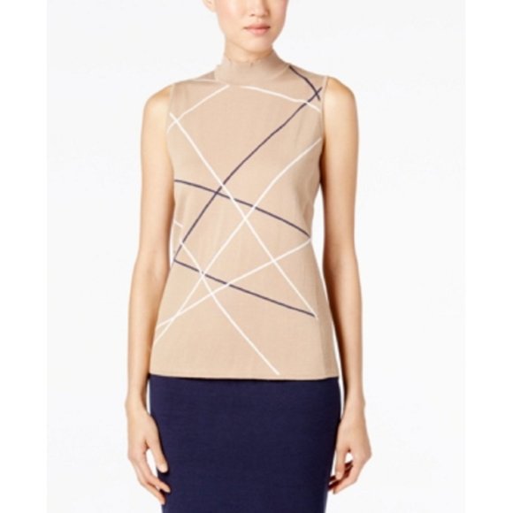 ALFANI Women's XL Mock-Neck Striped Sweater in Camel Tan - Picture 1 of 12